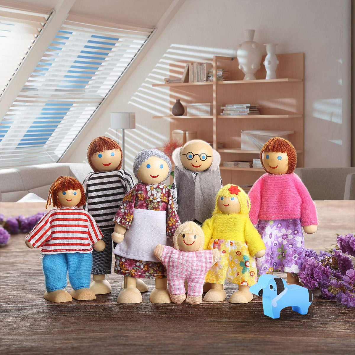 Dollhouse Figures Set of 7 with Dog A911