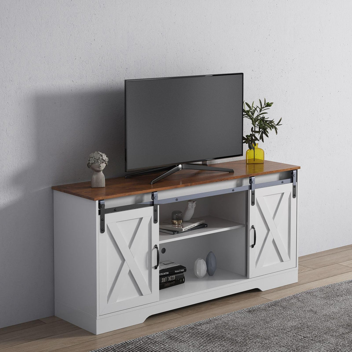 White Sliding Barn Door TV Stand L800
