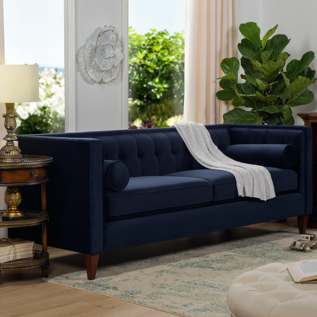 Dark Navy Blue Performance Velvet Tufted Sofa J7461