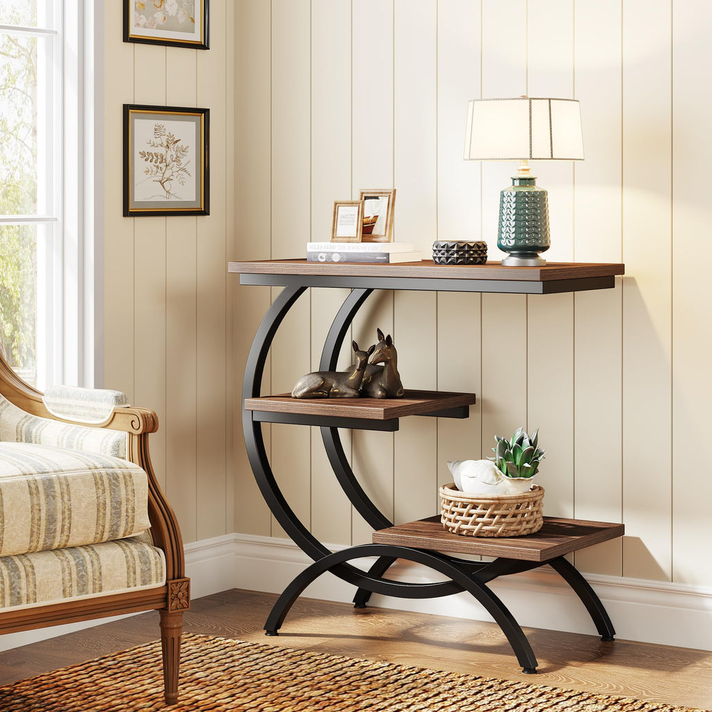 C-Shaped 3-Tier End Table with Curved Metal Frame N52230