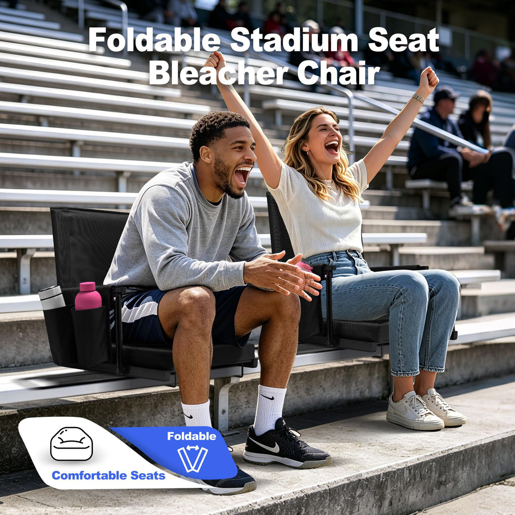 2 Packs Foldable Stadium Seats with Adjustable Backrest and Cup Holders Black S35650