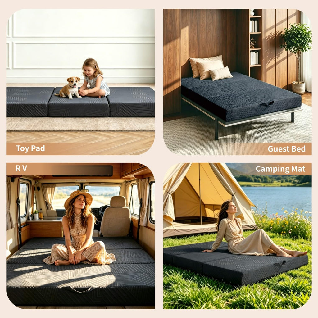 6 Inch Queen Tri-fold Memory Foam Mattress with Storage Bag B211196