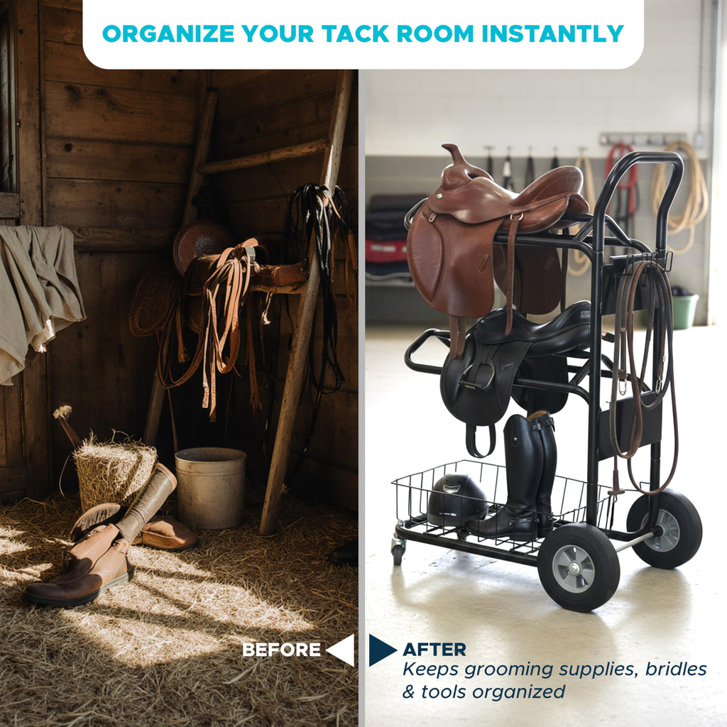 220 Lbs Rolling Saddle Rack Cart with Basket D275