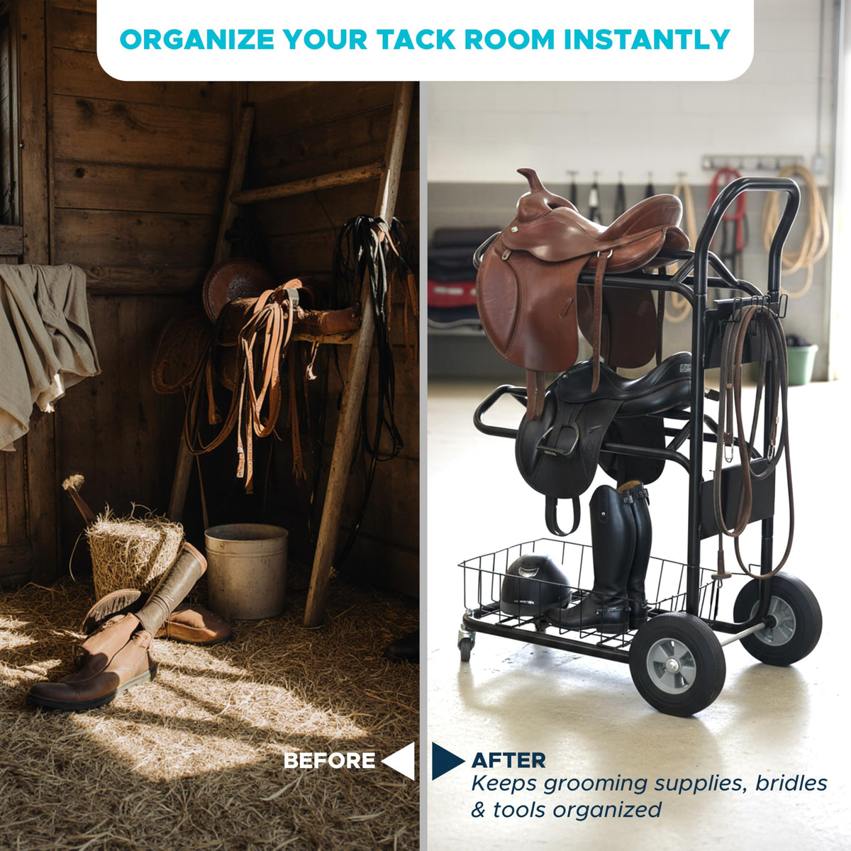 220 Lbs Rolling Saddle Rack Cart with Basket D275