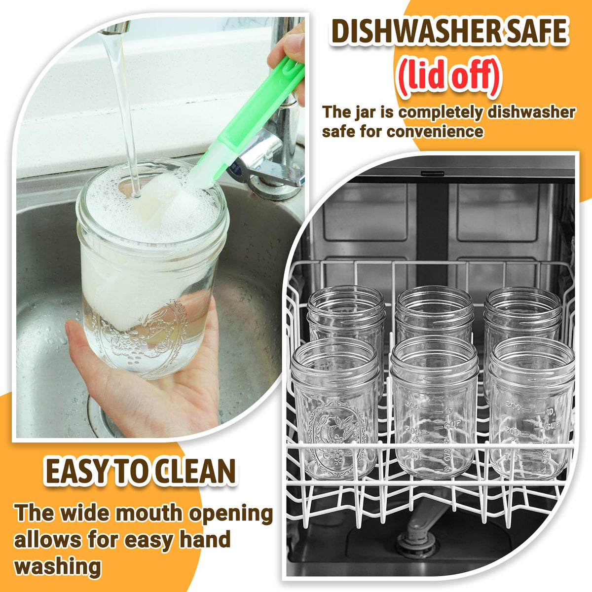 16 oz 6 Pack Wide Mouth Mason Jars with Airtight Lids W468