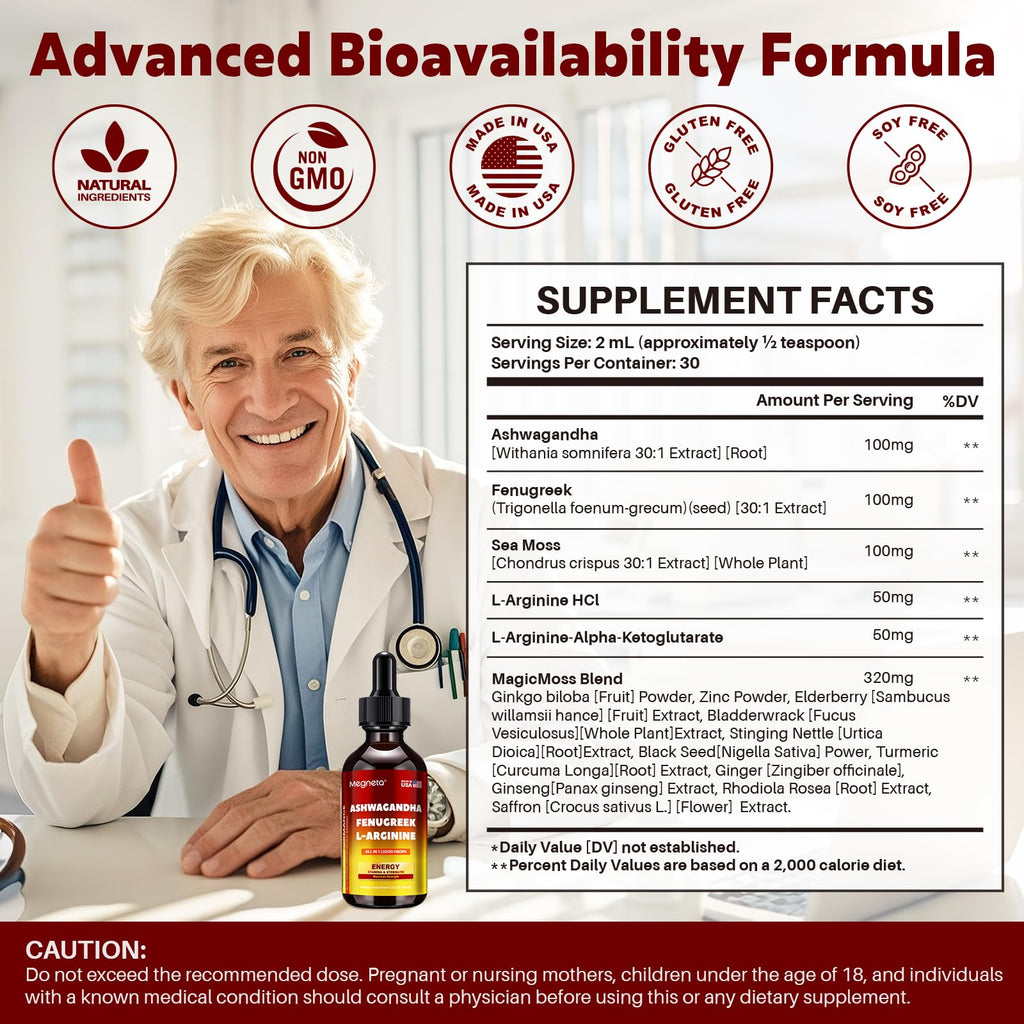 Ashwagandha Fenugreek L-Arginine Liquid Drops 2 fl oz M236
