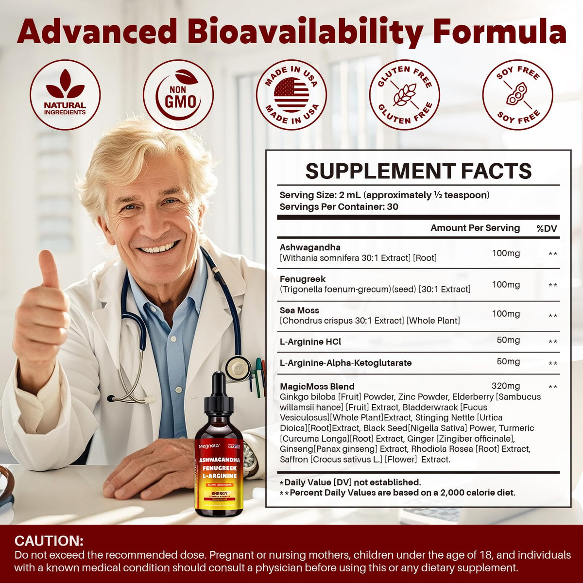 Ashwagandha Fenugreek L-Arginine Liquid Drops 2 fl oz M236