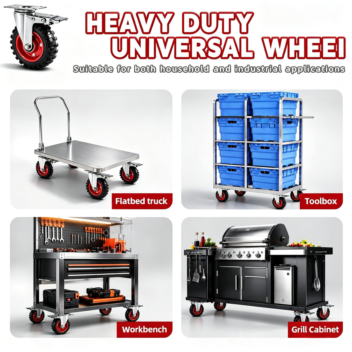 5 Inch Heavy Duty Casters Set of 4 Dual Locking Rubber Swivel Plate K8943