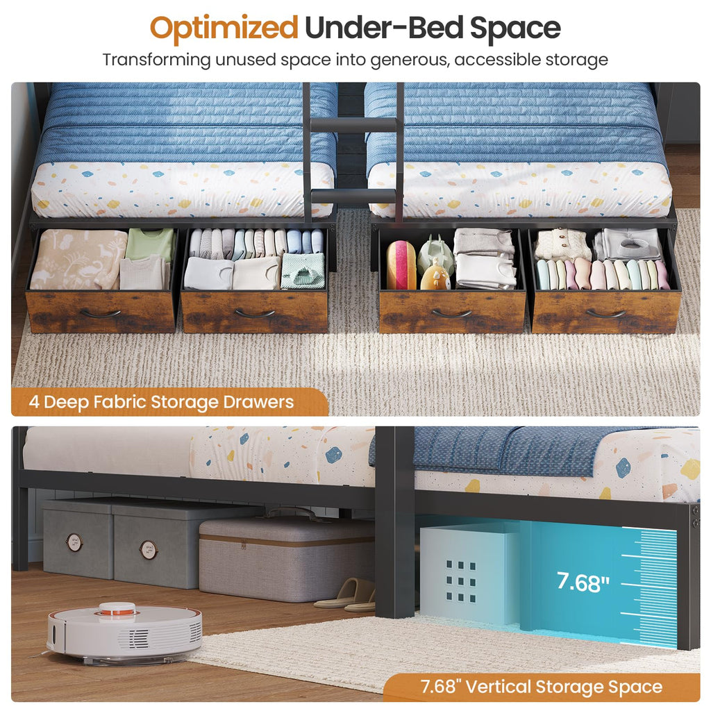 Black Triple Bunk Bed with 8 Storage Drawers and Stair V27205