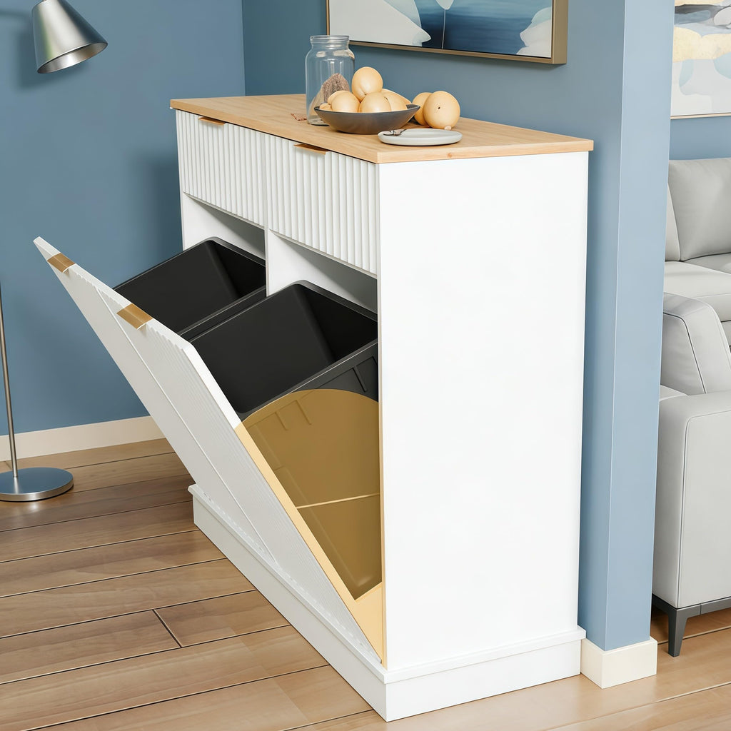 White Double Tilt Out Trash Can Cabinet K513582