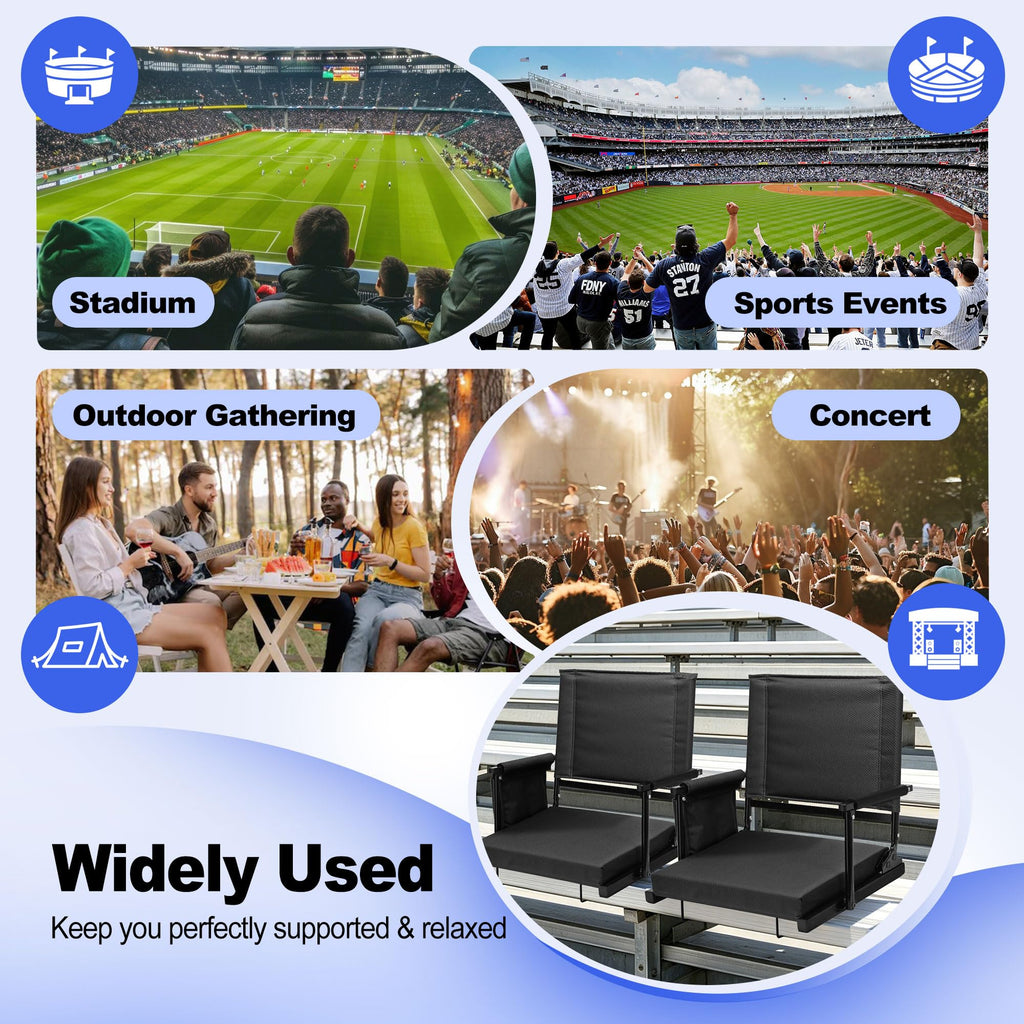 2 Packs Foldable Stadium Seats with Adjustable Backrest and Cup Holders Black S35650