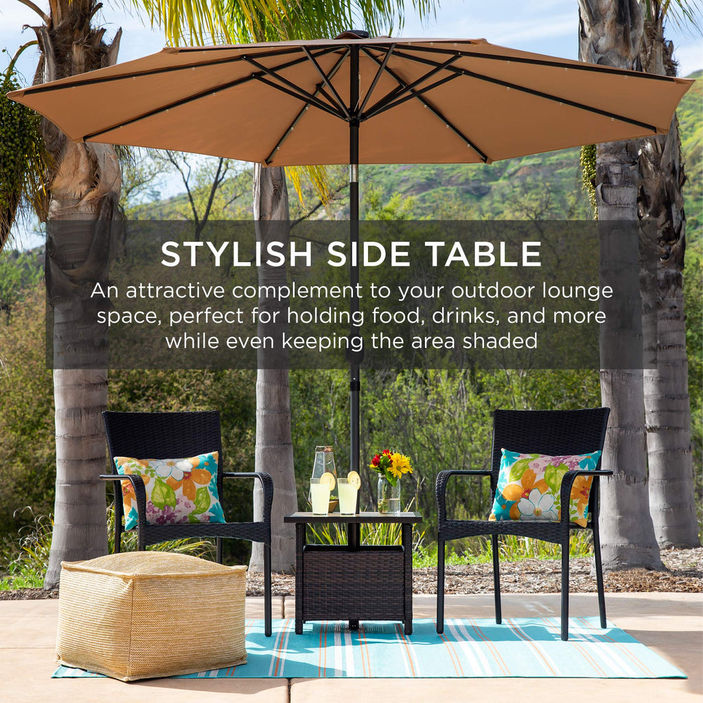 Brown Wicker Square Side Table with Umbrella Hole L169