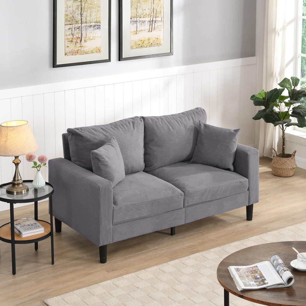 Oversized Corduroy Sofa with 2 Throw Pillows D814