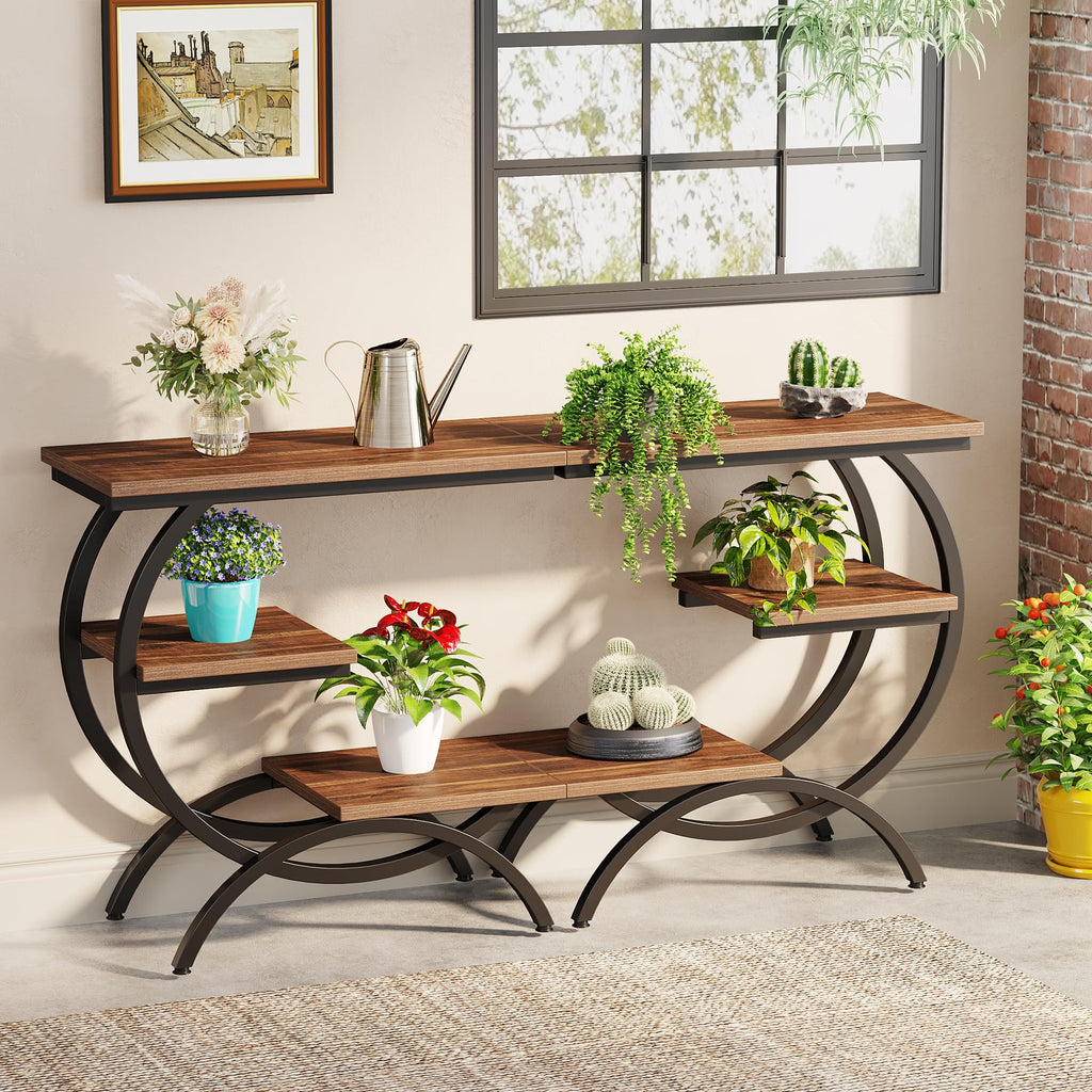 C-Shaped 3-Tier End Table with Curved Metal Frame N52230