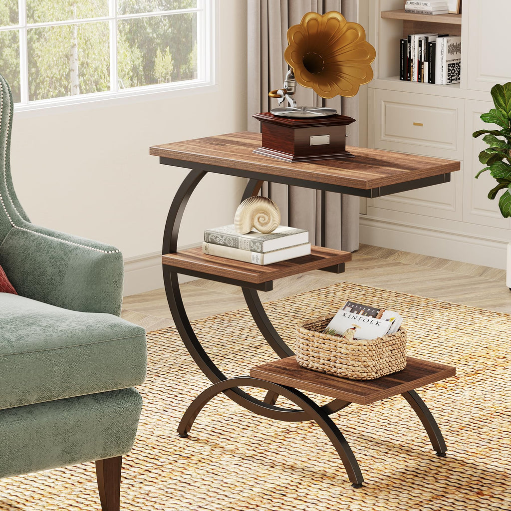 C-Shaped 3-Tier End Table with Curved Metal Frame N52230