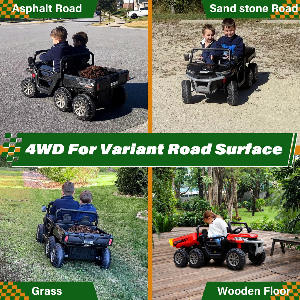 24V 2 Seater 4WD 6-Wheels Battery Powered Ride On Dump Truck D906326