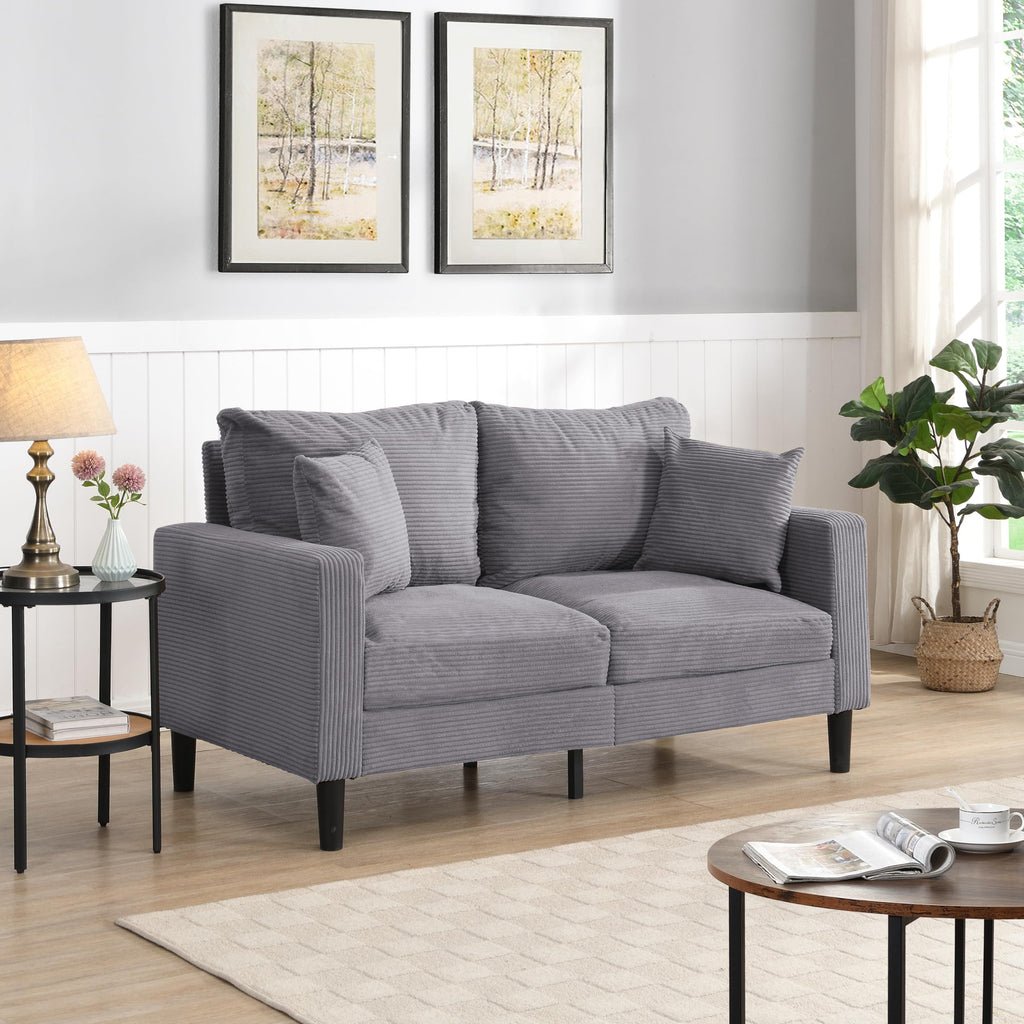 Oversized Corduroy Sofa with 2 Throw Pillows D814