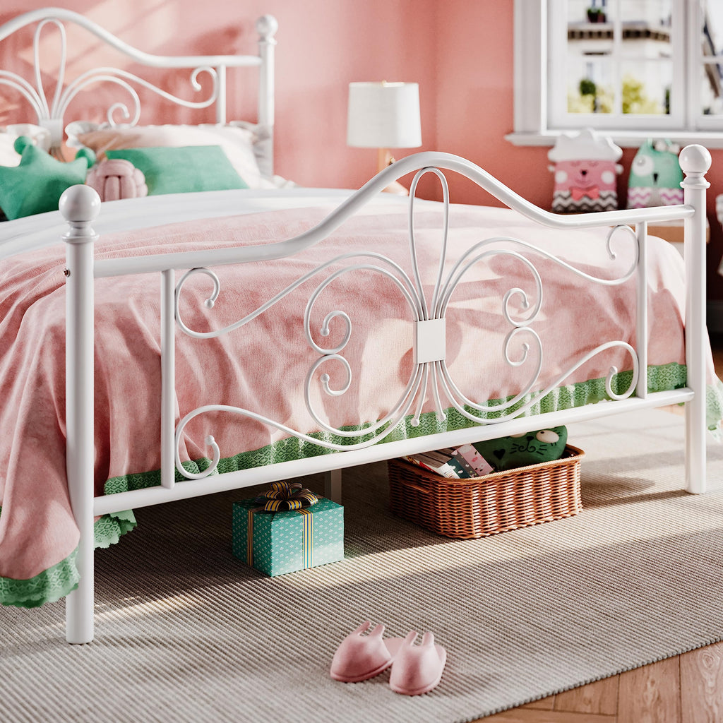 Full Size White Metal Bed Frame with Headboard C620