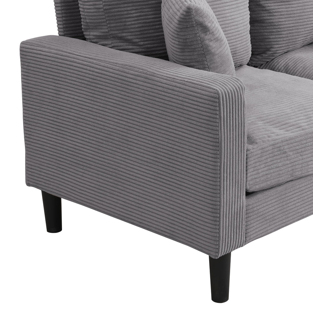 Oversized Corduroy Sofa with 2 Throw Pillows D814