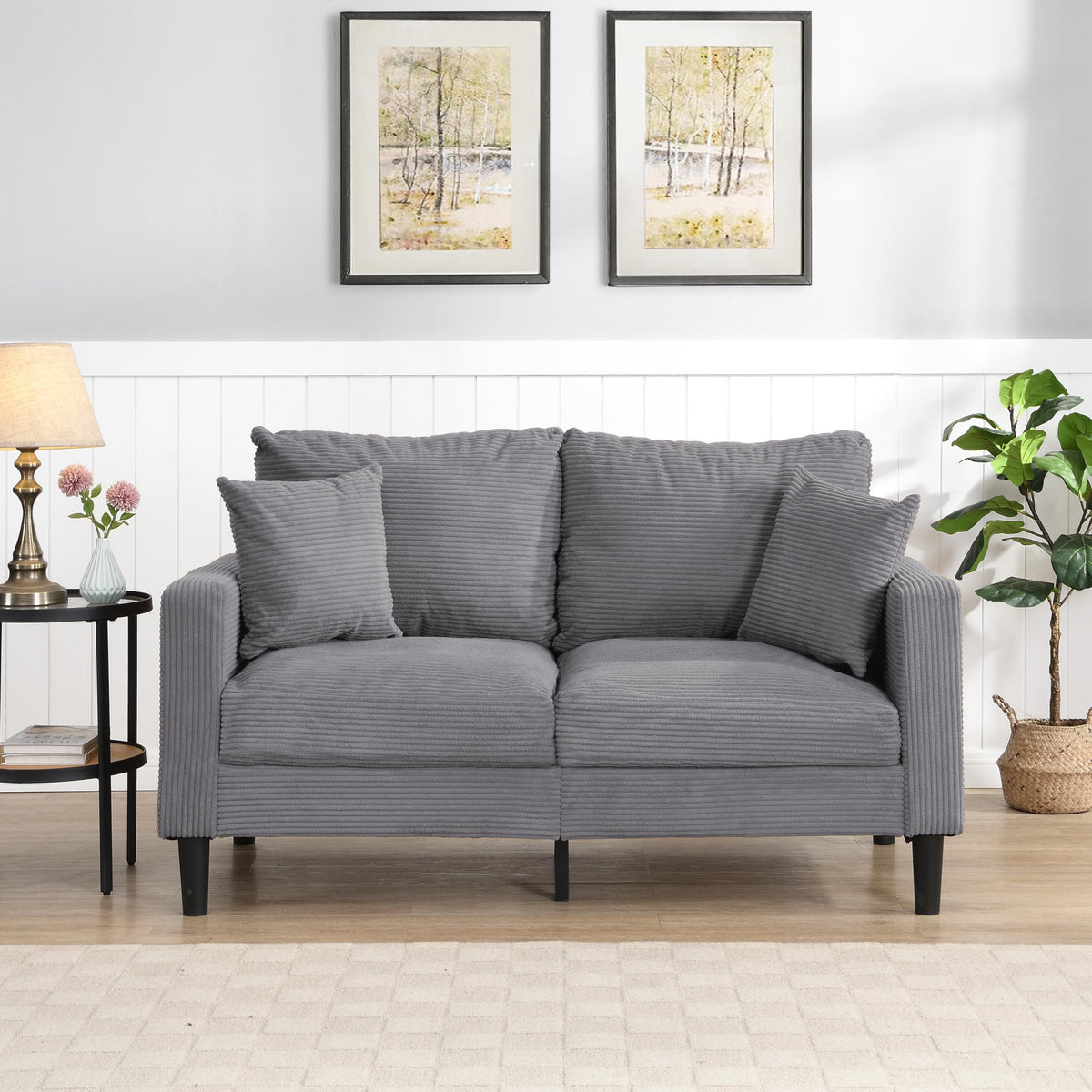 Oversized Corduroy Sofa with 2 Throw Pillows D814