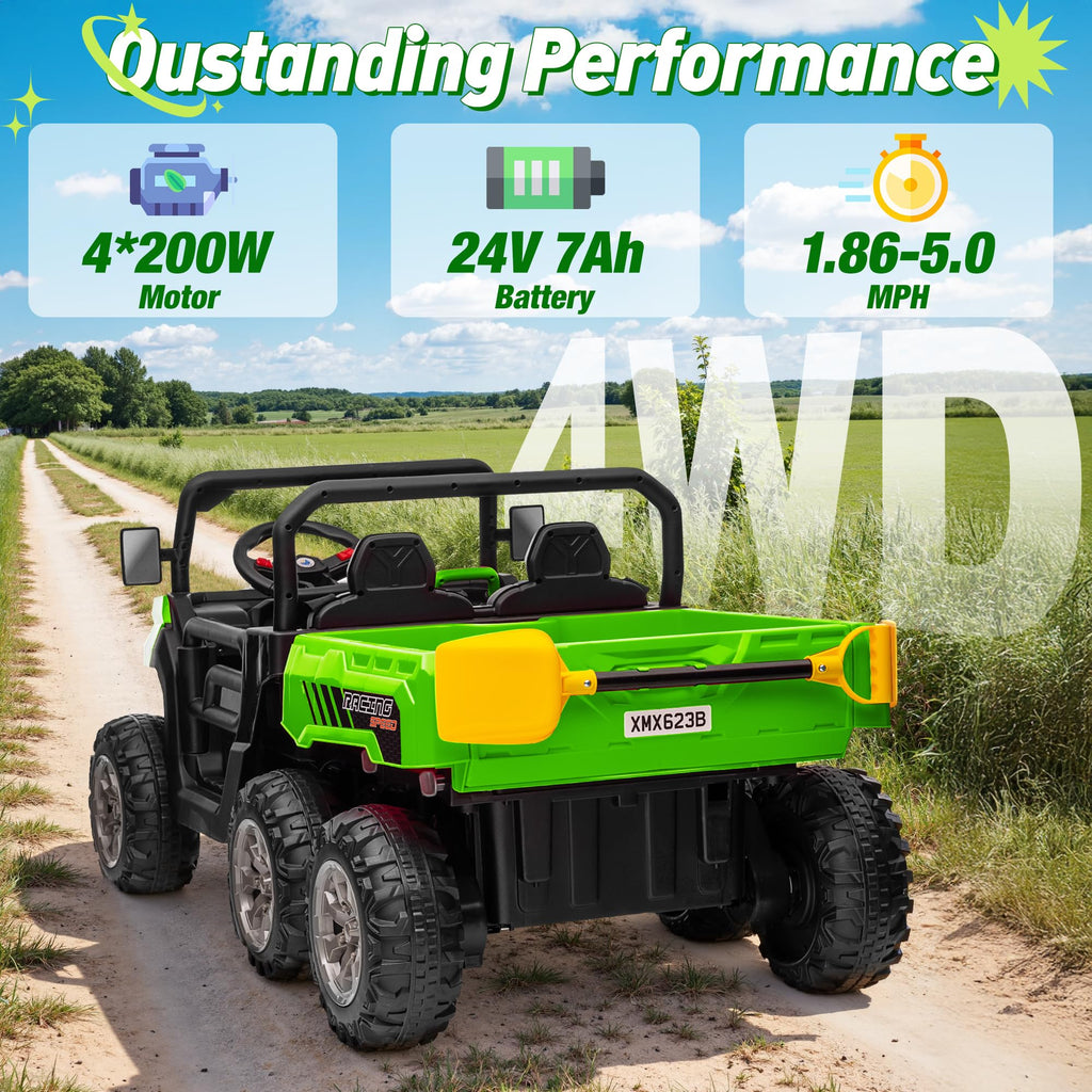 24V 2 Seater 4WD 6-Wheels Battery Powered Ride On Dump Truck D906326