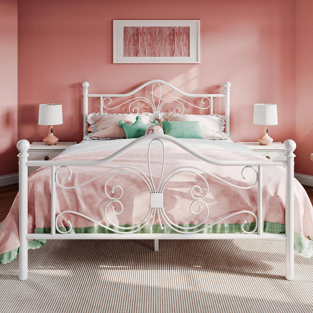 Full Size White Metal Bed Frame with Headboard C620