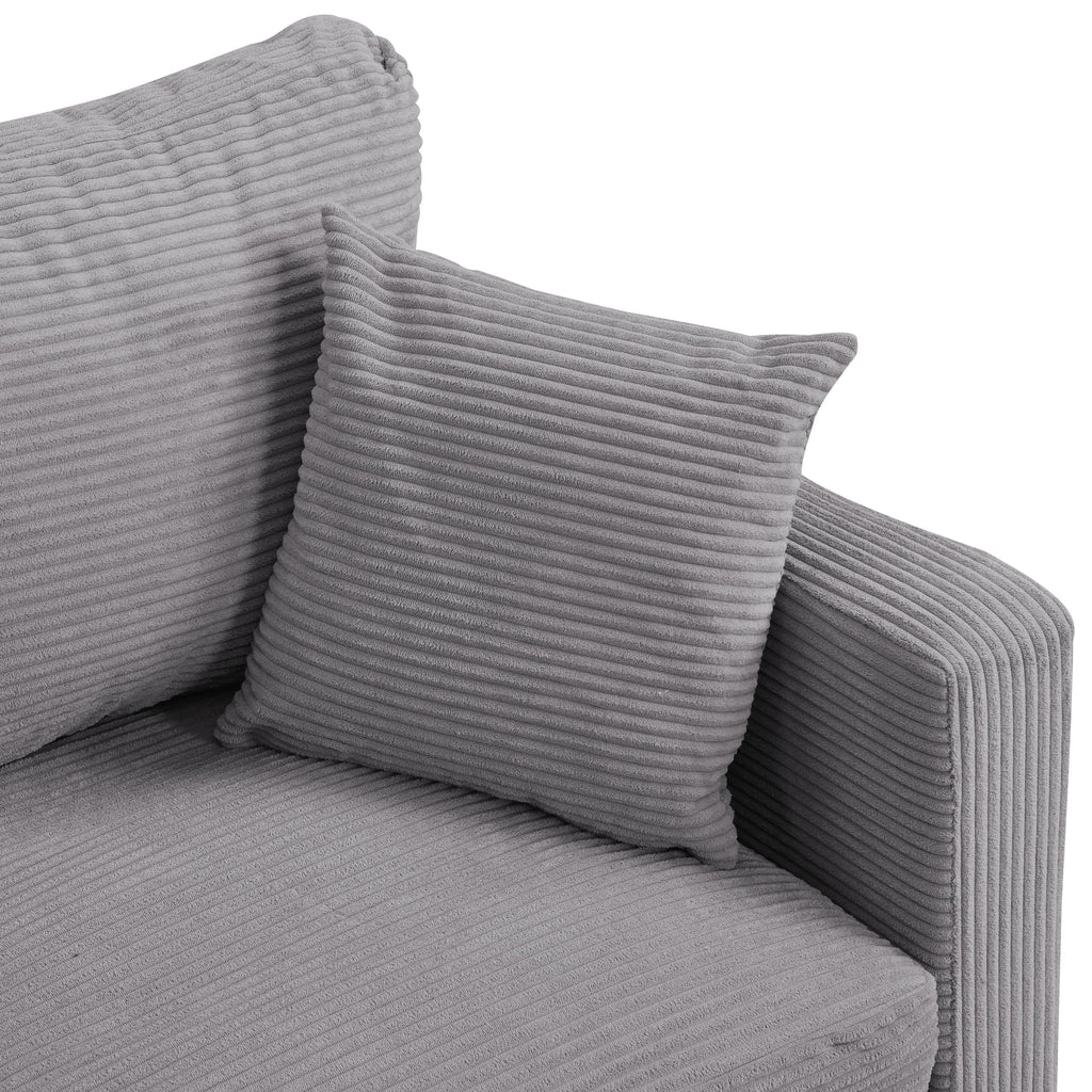 Oversized Corduroy Sofa with 2 Throw Pillows D814